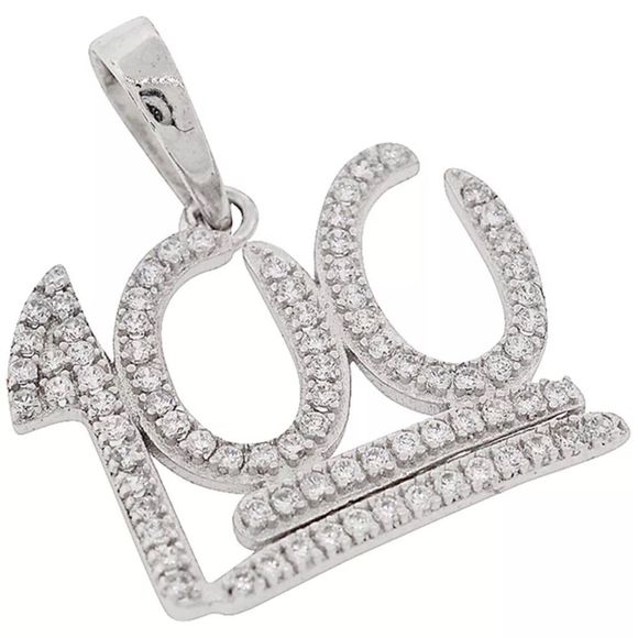 Solid Silver 14K White Gold Finish New 100 Pendant - Picture 3 of 4